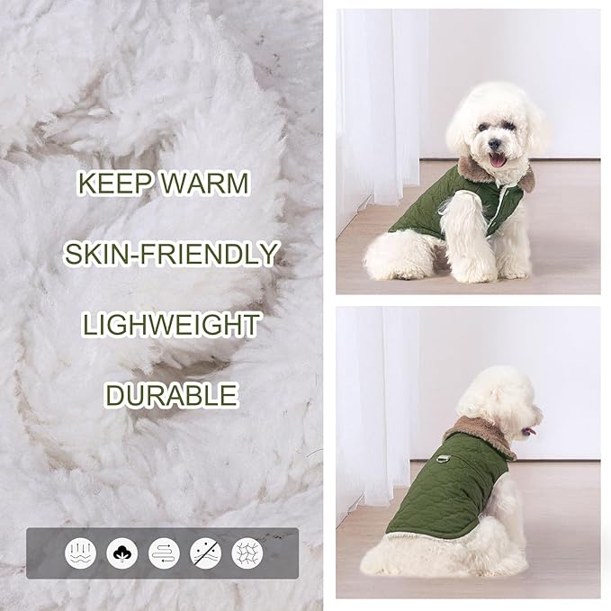BEAUTYZOO Winter Dog Coat with Harness Built in, Warm Dog Puffer Jacket Vest Padded Fleece Cold Weather Coats Windproof Waterproof Snow Jackets Clothes for Small Medium Puppy, Green XS