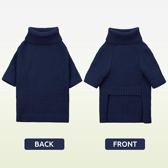 Queenmore XXL Dog Sweater, Large Paild Dog Sweaters, Turtleneck Pet Sweaters for Large Breeds, Cold Weather Doggie Clothes, Navy Blue 2XL