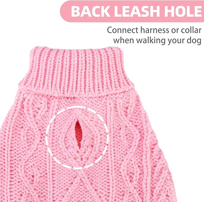 PUPTECK Dog Sweater, Turtleneck Warm Knitted Pullover Coat, Thick Cable Knitwear Clothes in Winter, Pet Apparel Outfits for Small Medium Dogs, for Cold Weather Indoor & Outdoor, Pink M