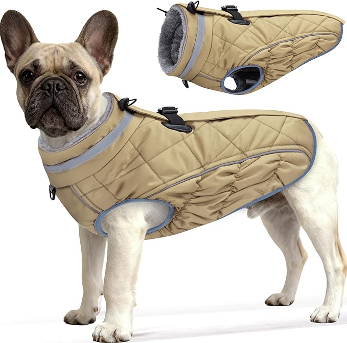 Dog Coat, Warm Dog Winter Coat for Small Dogs, Waterproof Jacket with Harness Built in, Reflective Turtleneck Cold Weather Coats with Zipper,Pet Fleece Vest Snow Jacket, Brown S
