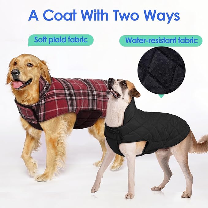 MIGOHI Dog Jackets for Winter, Windproof Waterproof Reversible Dog Coat for Cold Weather, British Style Plaid Warm Dogs Vest for Small Medium Large Dogs, Red, XXXL