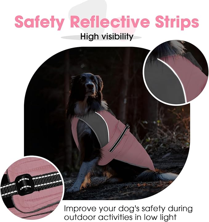 Nanaki Warm Dog Coats for Winter, Fleece Lined Furry Collar, Waterproof Reflective Dog Snowsuit with Leash Hole for Outdoor Walking Hunting, Easy On Cold Weather Puppy Jacket Vest, Beagle, Pink L