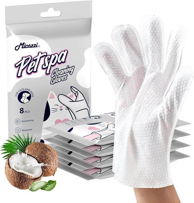MIOSSZI 40 PCS Pet Gloves Wipes for Dogs & Cats Wipes Cleaning Deodorizing Hypoallergenic No-Rinse Pet Grooming Wipes Unscented Extra Thick Bathing Wipes for Pet Dry Cleaning Daily Care and Travel