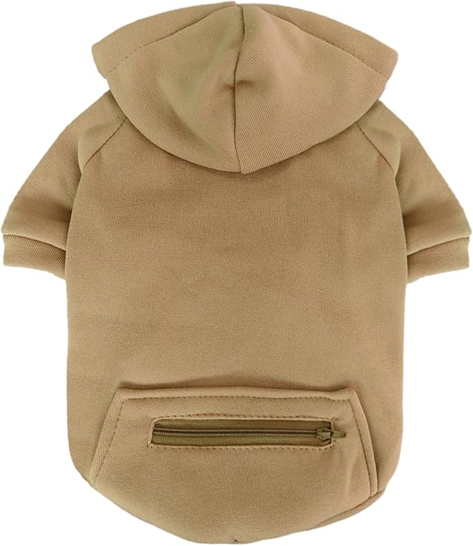 Jecikelon Pet Dog Cold Weather Coat with Pocket Winter Dog Hoodie Warm Puppy Clothes for Small Dogs Chihuahua Clothing (Khaki, Large)