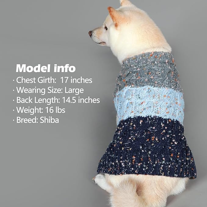 KYEESE Dog Sweater Color Block with Fuzzy Thread Knitted Turtleneck Dog Knitwear with dots in a Variety of Colors for Medium Dogs Fall Winter Dogs Clothes, Navyblue, XXL