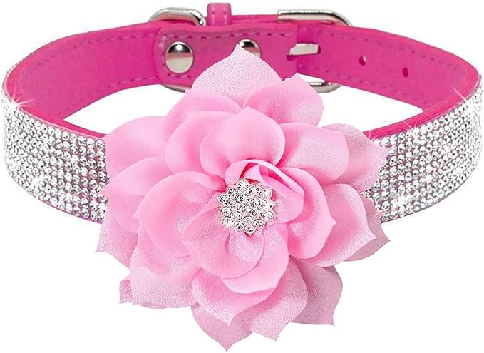 Serijoars Small Dog Collar with Rhinestone Crystal Diamond Colorful Bling Girl Puppy Cat Collars (XXS, Hot Pink6)
