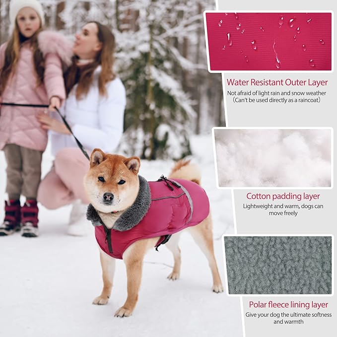QBLEEV Warm Reflective Jacket, Waterproof Winter Coat With Turtleneck for Cold Weather, Thick Fleece Snowsuit Christmas Vest Pet Apparel for Small Medium Large Dogs 2XL