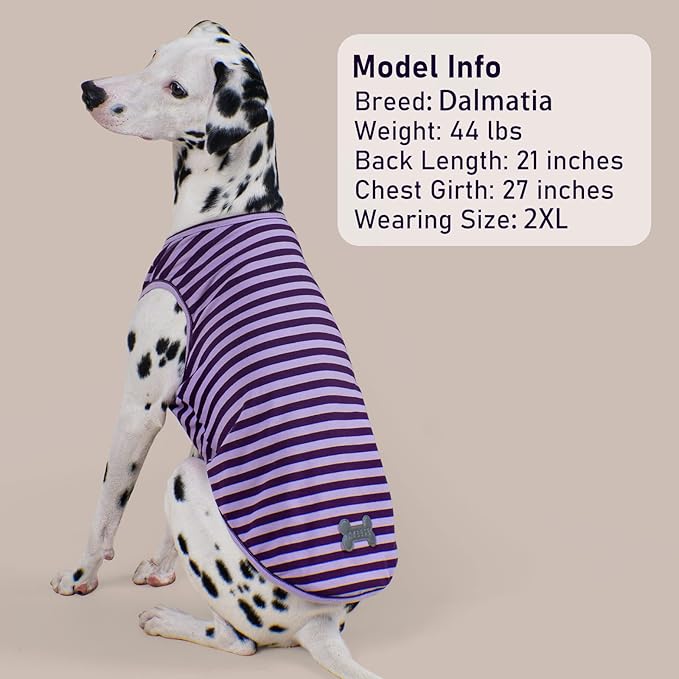 KYEESE 2Pack Dog Shirts for Large Dogs Cotton Striped Dog T Shirt Lightweight Pet Clothes Soft Sleeveless Vest Stretchy Tank Top, XXX-Large,Purple+Striped