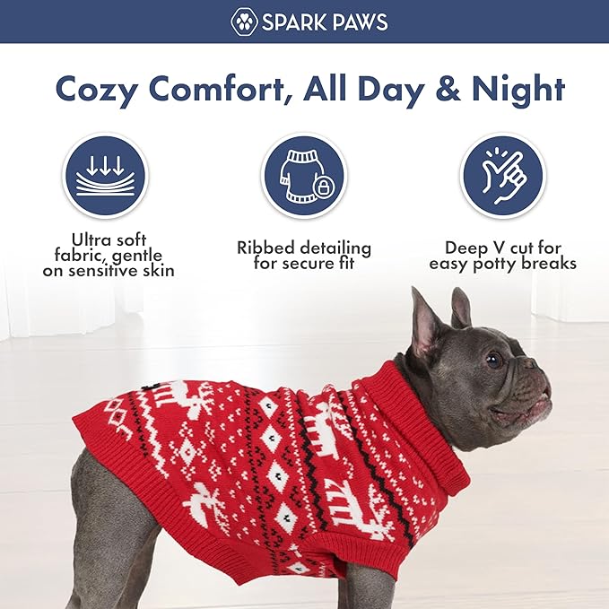 Spark Paws Christmas Dog Sweater – Ultra Soft Holiday Knit Sweater for Small, Medium & Large Dogs, Cute Pet Sweater for French Bulldogs & Big Dogs, Easy Potty V Cut Design Jacket - (Dasher Red,4XL)