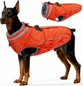 Dog Coat, Warm Dog Winter Coat for Large Dogs, Waterproof Jacket with Harness Built in, Reflective Turtleneck Cold Weather Coats with Zipper,Pet Fleece Vest Snow Jacket, Orange XXXL