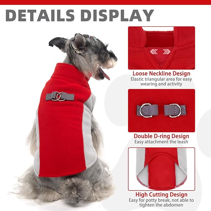 KOOLTAIL Small Dog Sweater - Dog Fleece Vest Jacket with Leash D-Ring for Small Medium Dogs, Soft Pullover Winter Warm Cold Weather Coats, Pet Fall Clothes Outfit for Puppy Cat Boys&Girls, Red XS