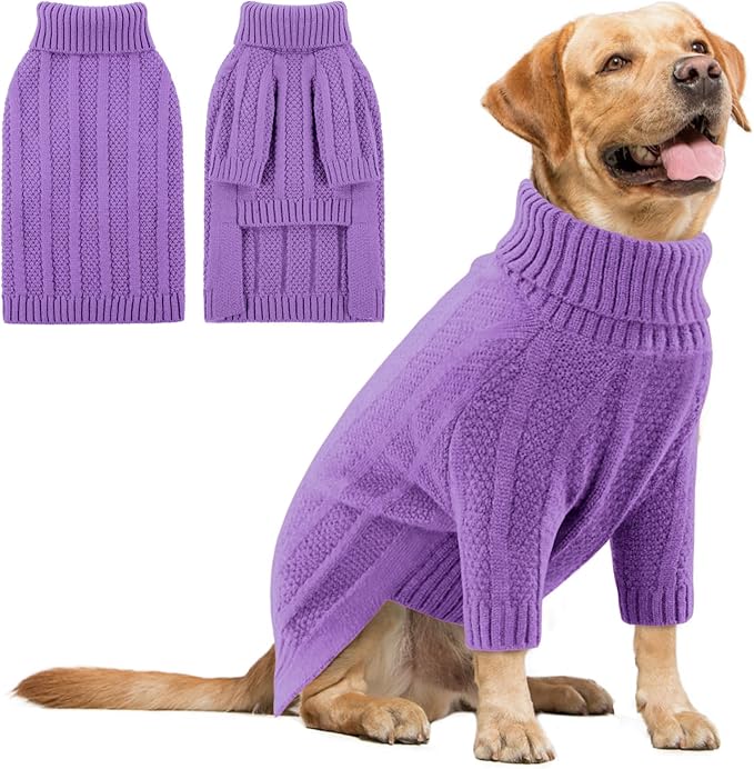 Queenmore XL Dog Sweater,Christmas Dog Sweaters for Extra Large Dogs Girl Boy,Warm Soft Fall Doggy Pullover Clothes,Turtleneck Knitted Pet Winter Apparel for Golden Retriever,Labrador(Purple,XL)