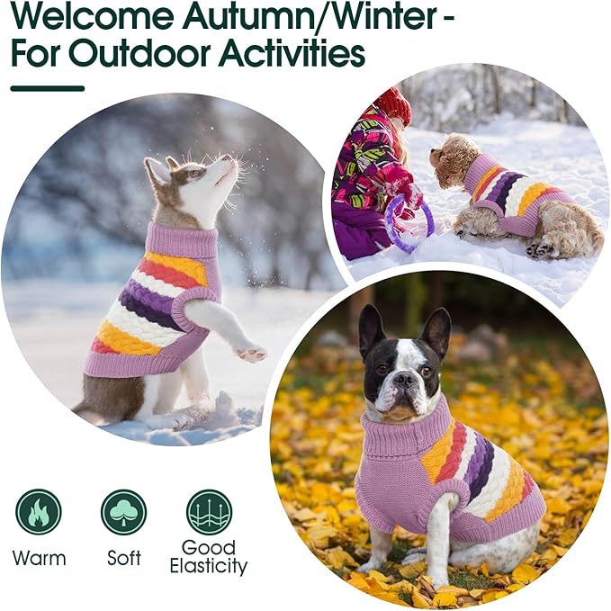 Kuoser Dog Sweater, Pet Cable Knitted Pullover Puppy Warm Clothes, Doggy Turtleneck Classic Knitwear Soft Thickening Doggie Outfit, Cold Weather Thermal Wear for Large Size Dogs, Purple 2XL