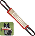 ToLanbbt Dog Tug Toy Bite Jute Pillow Pull Toy with 2 Strong Handles Perfect for Tug of War, Puppy Interactive Play, Tear Resistant Bite Training for Small Medium Large Dogs (Red-Bright Line)