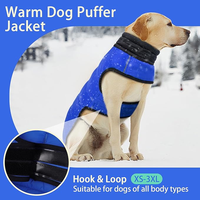 MIGOHI Lightweight Dog Coat, Windproof Dog Jacket, Puffer Jacket for Medium Dogs, Padded Vest with Reflective Strips, Warm Snow Vest in Cold Weather, Easy On Hook & Loop Belly, Blue, M