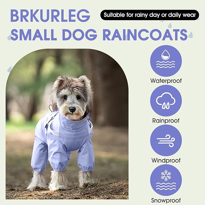 BRKURLEG Dog Raincoat for Small Dogs, Small Dog Rain Jacket with Harness Built in, Waterproof 4 Legs Puppy Raincoats, Puppy Outdoor Jacket with Reflective Strip, Purple, XXL