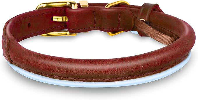 OOPSDOGGY Reflective Rolled Leather Dog Collar Adjustable Soft Padded Pet Collar for Small Medium Large Breed Dogs (Brown, M, 12"-15")