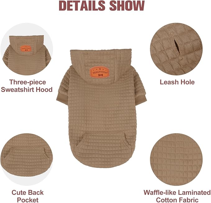 BEAUTYZOO Dog Sweaters for Large Dogs Girls Boys, Warm Winter Dog Hoodie Sweatshirt with Pocket & Leash Hole,Soft Waffle-Like Laminated Cotton Pet Clothes for Big Breeds Indoor Outdoor Cold Weather