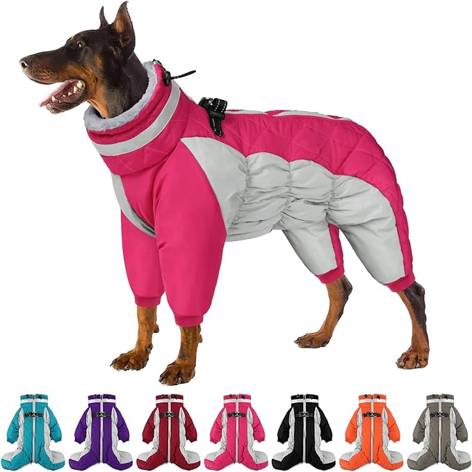 SUNFURA Full Body Dog Coat - Warm Fleece Jacket for Small Dogs, Turtleneck Winter Coats with Harness, Reflective Dog Snowsuit Windproof Puffer Jackets with Legs for Pug, Jack Russel, Hot Pink S