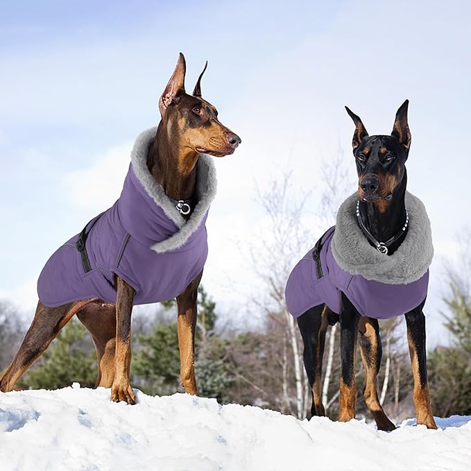 Dog Coat, Waterproof Dog Winter Jacket with Adjustable Buckle, Reflective Turtleneck Pet Snow Vest Warm Fleece Sweater for Small Medium Large Dogs - Purple, XL