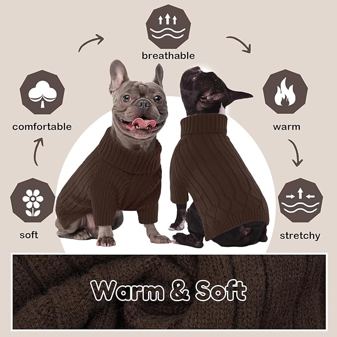 Large Breed Dog Sweaters, Warm Winter Fall Dog Sweaters for Dog Girls Boys, Turtleneck Dog Knitwear, Doggie Christmas Sweater, Pet Sweatshirt Clothes Outfit Knit St. Bernard (Brown XXXXXL)
