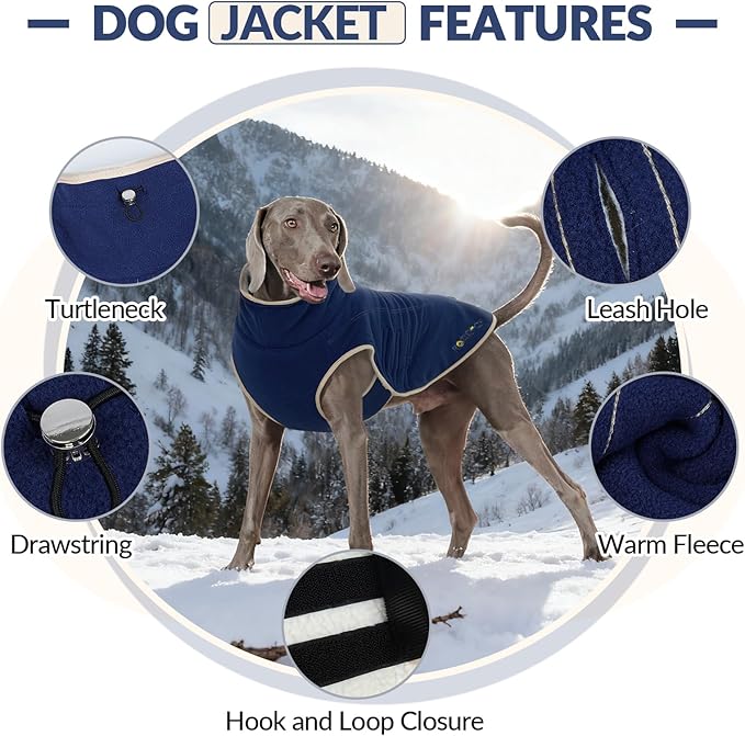 ROZKITCH Reversible Sherpa Dog Sweater, Lightweight Polar Fleece Sweater with Embroidery, Adjustable Double-Sided Plush Sweatshirt for Large Breeds DarkBlue 3XL