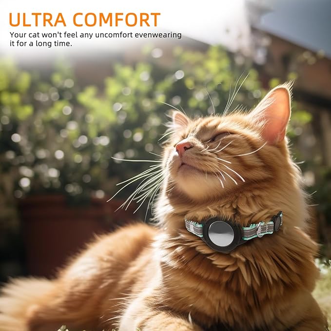 Airtag Cat Collar Breakaway, Odokele Reflective Cats Collars with Apple Air Tag Holder for Kitten, Cat GPS Tracker Adjustable Collars with Safety Quick Release Buckle for Kitties and Puppies - Teal