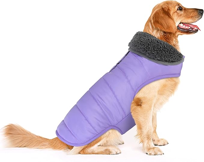 Dog Winter Coat, Waterproof Dog Jacket with Leash Hole, Reflective Adjustable Pet Snow Vest, Warm Fleece Sweater for Small Medium Large Dogs - Light Purple, 3XL