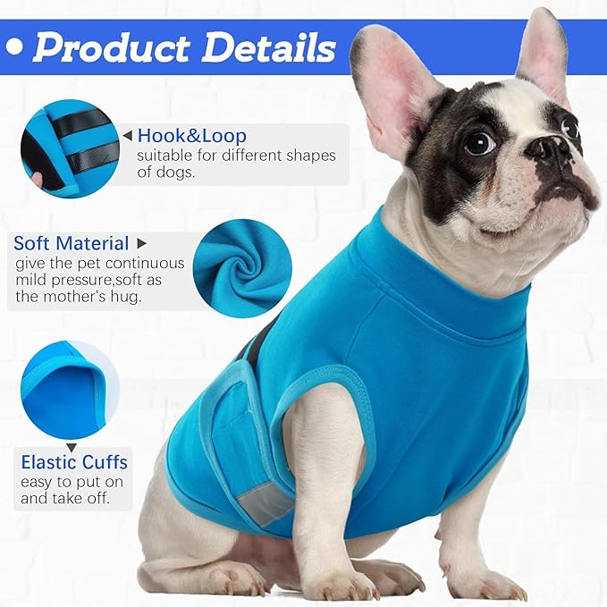 MIGOHI Dog Anxiety Relief Coat,Comfort Anxiety Vest for Dogs,Adjustable Dog Anxiety Calming Wrap for Fireworks,Thunderstorm,Travel,Separation,Anxiety Jacket for Large Dogs,L,Blue