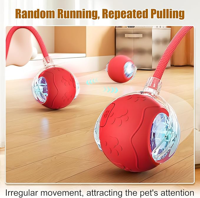 Interactive Cat Toys Ball for Indoor Cats, 2025 Newly Upgraded Automatic Rolling Balls, Moving Cat Ball with Elastic Mesh Tail, Kitten Toys for for Bored Indoor Adult Cats/Dog (Yellow)