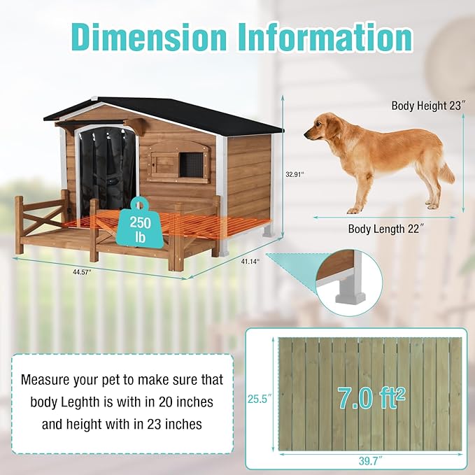 Heated Dog House for Outdoor Use with Matel Frame, Waterproof Design & Heating Blanket - All-Weather Wooden Kennel with Sliding Window & Metal Frame (Brown-H, L)