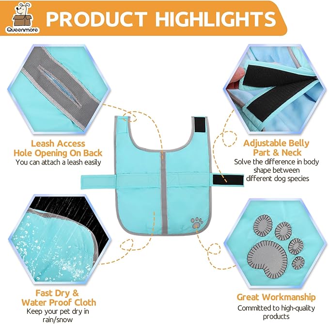 Queenmore Dog Winter Coat, Fleece Puffer Dog Down Vest, Cold Weather Pet Jacket for Dogs, Waterproof Reflective Reversible Dog Sweater Clothes for Small, Medium and Large Dogs (Light Blue, M)
