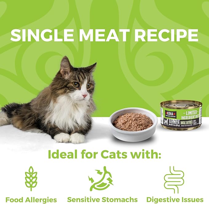 KOHA Limited Ingredient Diet Duck Pate for Cats - Single Meat Wet Cat Food for Sensitive Stomachs - Pate Cat Food with No Fillers - 3oz Pack of 24