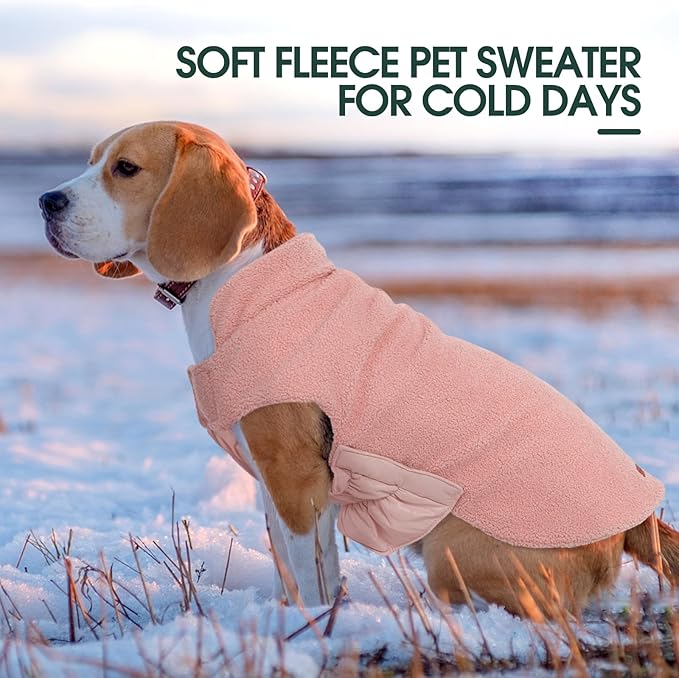Kuoser Reversible Dog Coat – Warm Fleece & Quilted Waterproof Dog Jacket, Double-Sided Cold Weather Dogs Winter Coat with Harness Hole, Windproof Pet Snow Vest for Small Medium Large Dogs, Pink 2XL