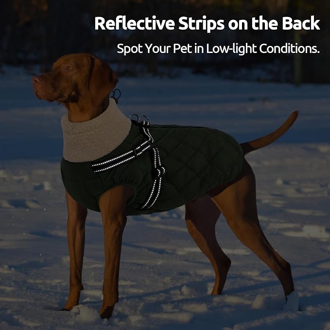Queenmore Dog Jacket, Dog Coats for Large Dogs, Large Pet Coat with Harness Built in, Thick Fleece Snow Jacket for Extra Large Breeds, Waterproof Windproof Pet Apparel Cold Weather, ArmyGreen 3XL