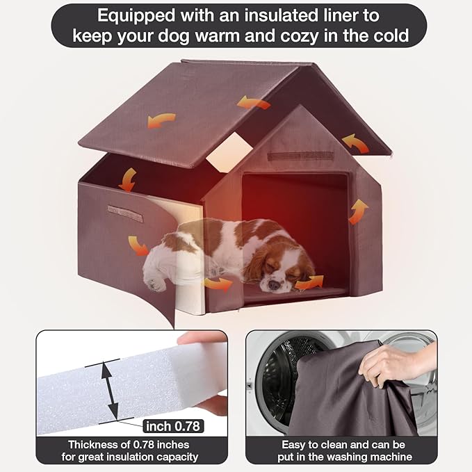 Dog House Outdoor, Chew-Proof Metal Frame Dog Kennel Shelter for Large Breeds,Weatherproof (Brown-I, Large)