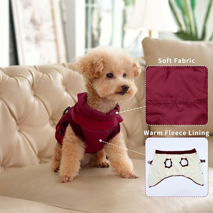 Dog Jacket with Harness,Fleece Lined Warm Puppy Coat for Winter,Soft Windproof Medium Dog Vest,Red XL
