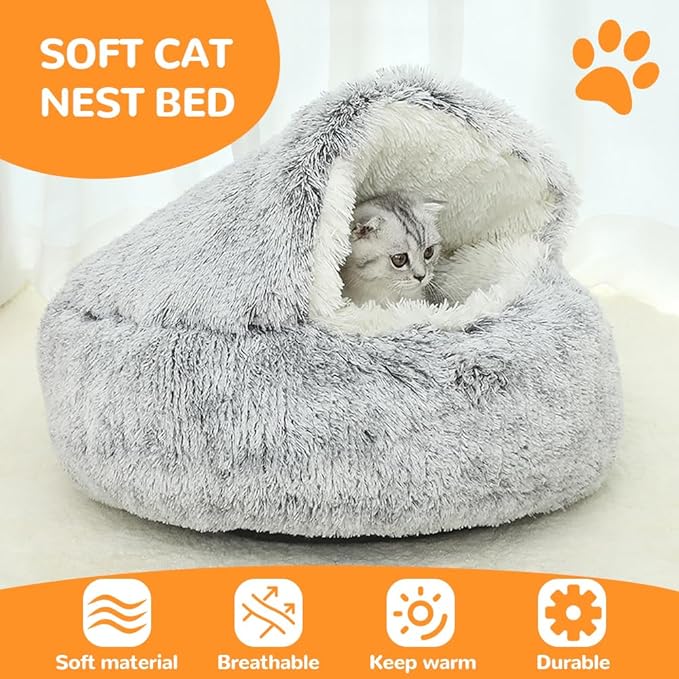 Lapcatz Nest Bed, 2026 Upgraded Cat Beds for Indoor Cats, Portable Fluffy Pet Bed, Durable Covered Cat Bed for Indoor Use, Soft Puppy Bed for Pet Owners (Grey, Medium)