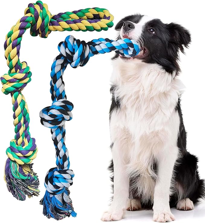 2 Pack Dog Rope Toy for Large Breed Aggressive Chewers, Nearly Indestructible Chew Rope Tug of War Toy, Interactive Toy for Boredom, Teeth Cleaning (390g/each, 55cm)