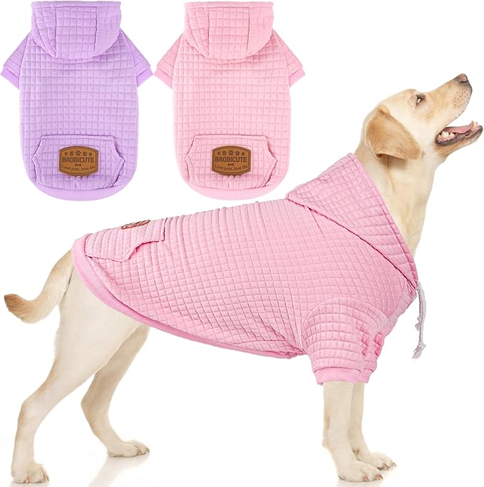 2 Pack Dog Hoodie Sweaters for Small Medium Dogs Warm Dog Clothes for Large Dogs Soft Waffle-Like Laminated Sweatshirt Bulldog (Pink+Purple, XXL (Back: 26",Chest: 34.5", Neck: 25"))