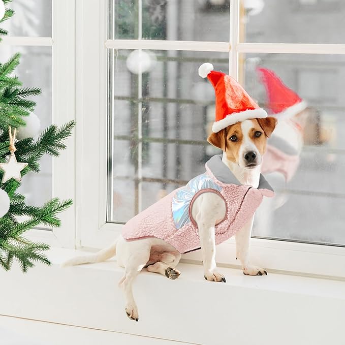 EMUST Small Dog Coat, Reversible Winter Jacket Coats for Small Dogs, Fuzzy Pet Apparel Vest for Small Medium Dogs, Pink, S