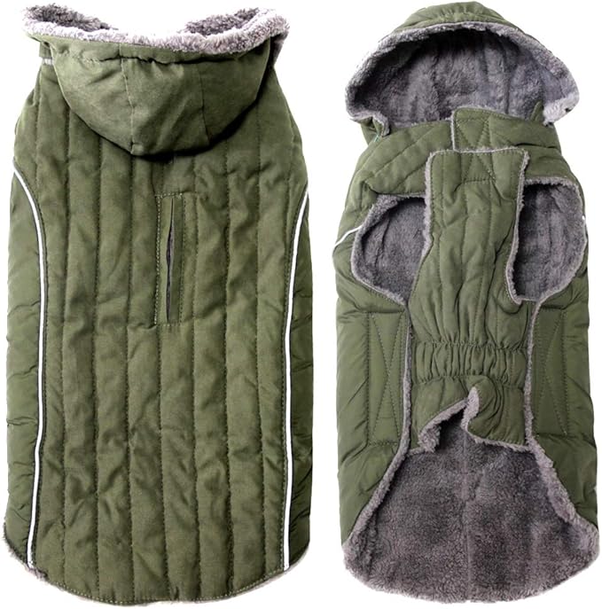 Fleece Dog Hoodie for Medium Dogs Super Warm Doggie Jacket for Cold Winter Dog Coats,Green L