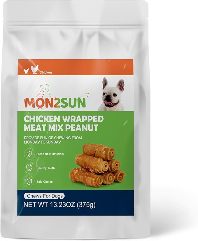 MON2SUN Rawhide Free Dog Treats, 3 Inch Chicken Wrapped Rolls, Low Fat and Training Snacks, Peanut Butter Flavor Chews for Small Dogs, 13.23oz (10 Count - Pack of 1)