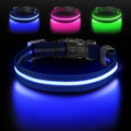Jewyow Light Up Dog Collar, Adjustable USB Rechargeable Glow in Dark Dog Collar ，Waterproof Dog Collars for Medium Dogs (Blue, Medium)