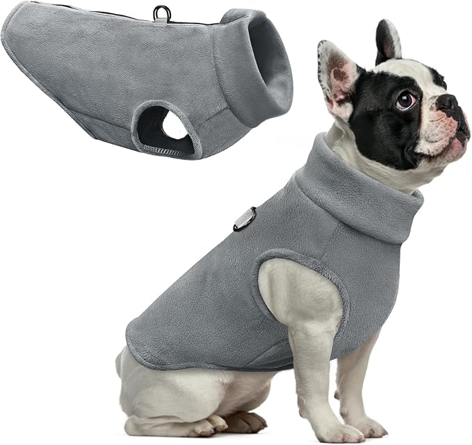 Idepet Dog Fleece Vest Sweater Zip Up Warm Pullover Dogs Jacket with D-Ring Leash Winter Cold Weater Coat Pet Sweatershirt Clothes Hoodie for Small Medium Dogs Boy Girl (Gray, XXL)