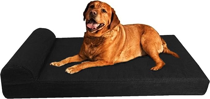 Dogbed4less Premium HeadRest Orthopedic Gel Memory Foam Dog Bed for Extra Large Dogs, Waterproof Lining and Washable Black Canvas Cover, Jumbo 55"X47"