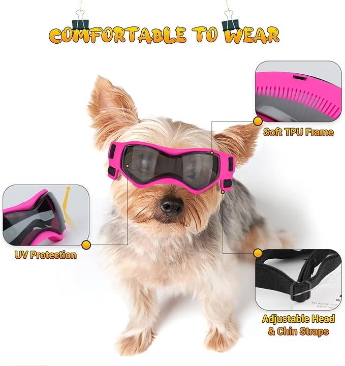 Dog Goggles Medium Breed, Dog Sunglasses Small Breed Dog Eye Sun Light Protection, UV Protection Goggles for Dog with Adjustable Straps, Medium Pink