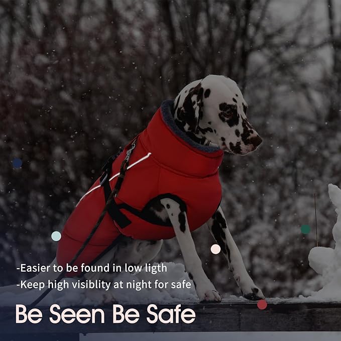 IECOii Extra Warm Reflective Adjustable Dog Jacket - Fleece Turtleneck Winter Coat for Small to Extra Large Dogs