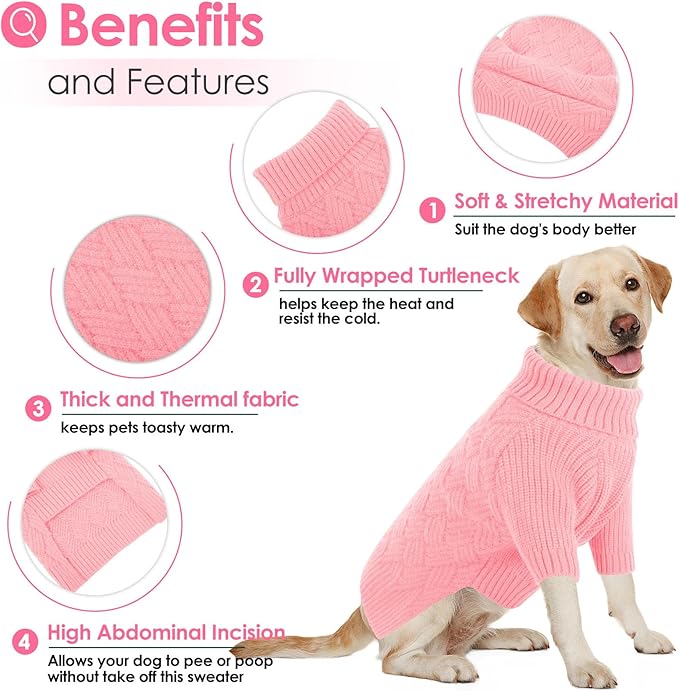 AOFITEE Small Dog Sweater, XS Sweaters for Dogs, Warm Dog Christmas Sweater, Dogs Winter Sweaters for Puppy, Turtleneck Thick Puppy Sweatshirt Female Male for Yorkie, Chihuahua (Pink, XSmall)