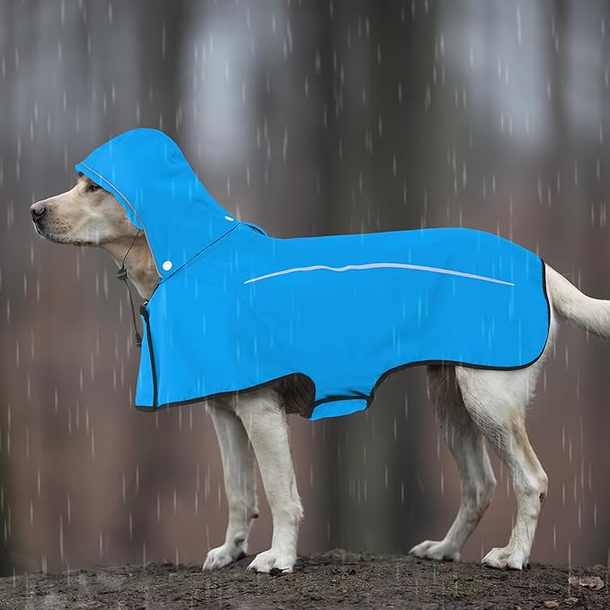 Mile High Life Dog Raincoat, Adjustable Waterproof Pet Rain Jacket, Reflective Hooded Poncho for Small Medium Large Dogs, Lightweight Breathable Pet Rain Coat (Blue,S Chest 18"-22")